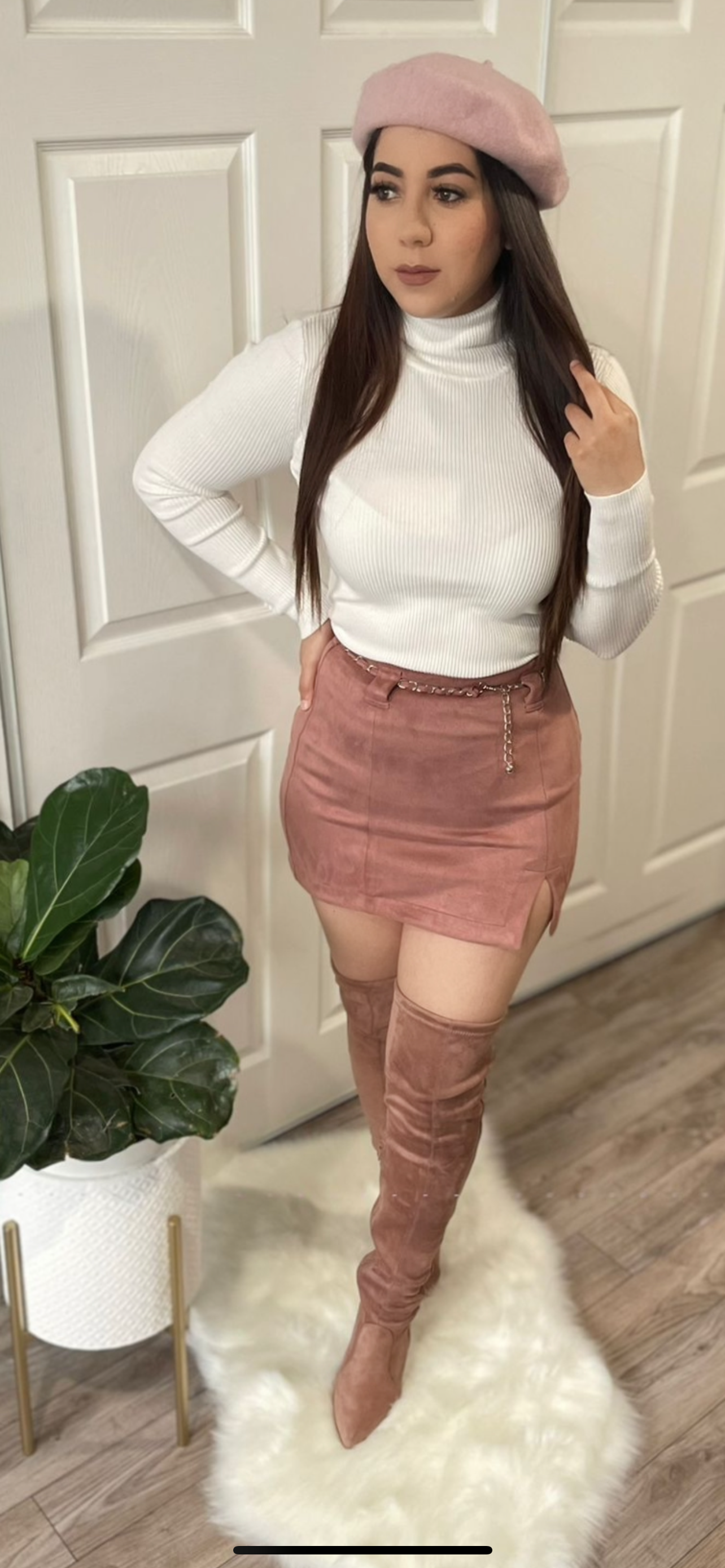 Chain Belted Suede Skirt