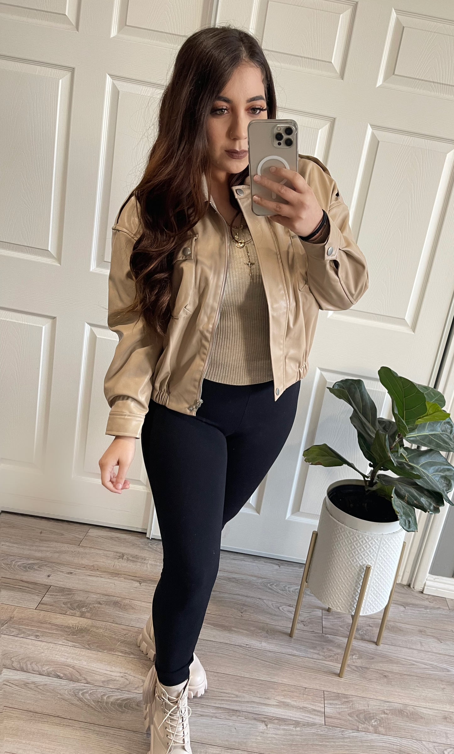 Taupe Leather Jacket